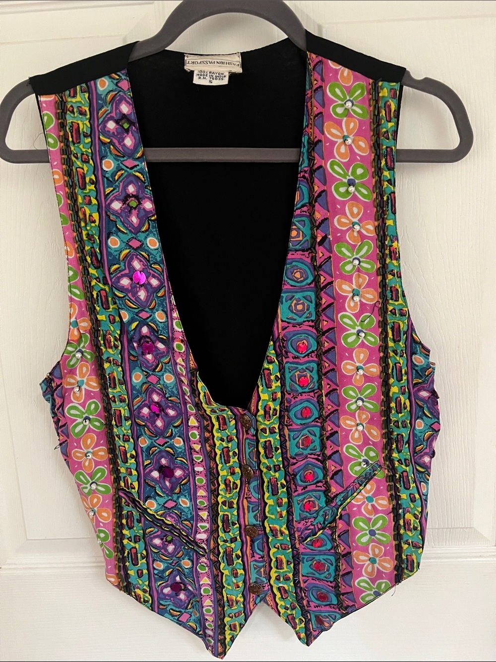 Bright Multi-Color Patterned Women’s Lined Vest - Sz S